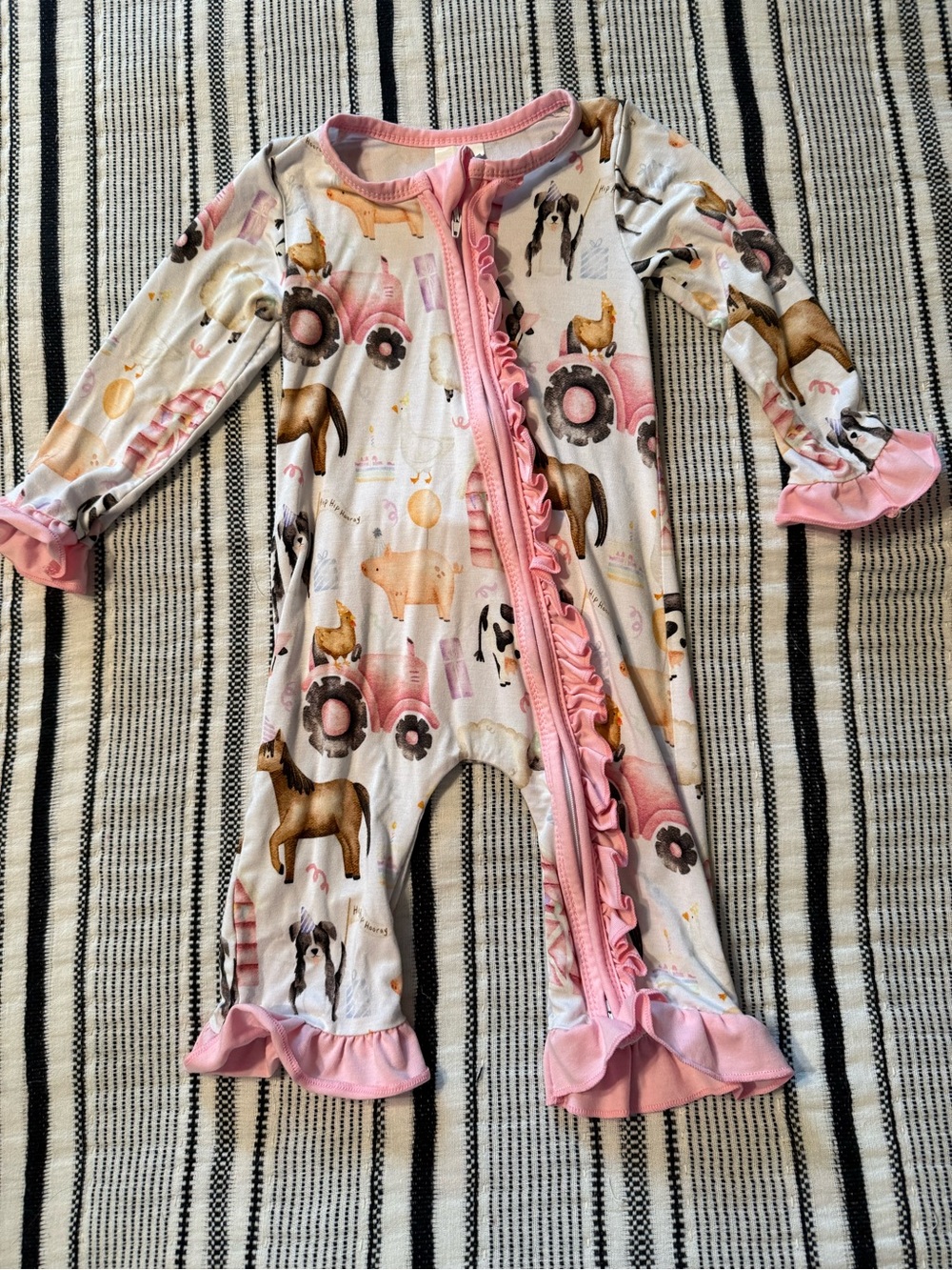 Pink Farm Animals Ruffle Bamboo